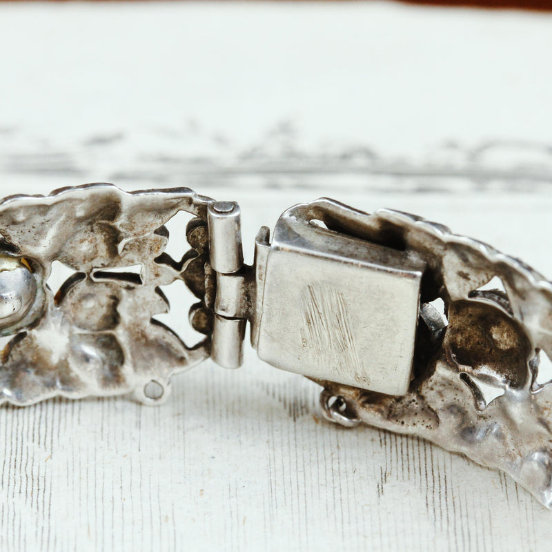 Vintage Glam Silver Marcasite & Pearl Bracelet