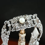 Vintage Glam Silver Marcasite & Pearl Bracelet
