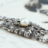 Vintage Glam Silver Marcasite & Pearl Bracelet