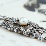 Vintage Glam Silver Marcasite & Pearl Bracelet