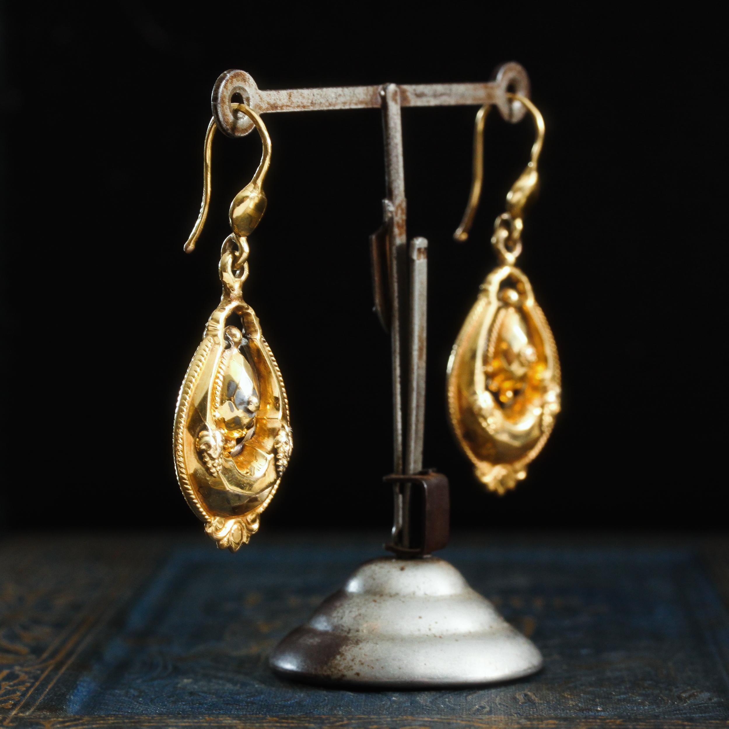 Victorian Grandeur Antique 18ct Gold Drop Earrings Fetheray