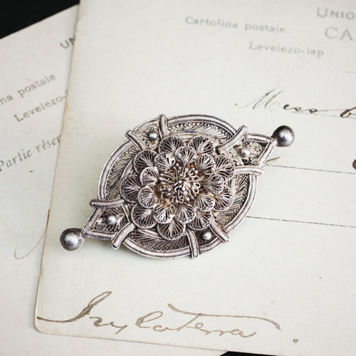Finest Antique Silver Filigree Brooch