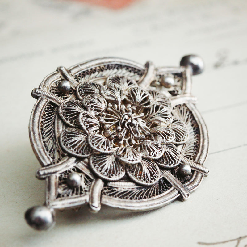 Finest Antique Silver Filigree Brooch