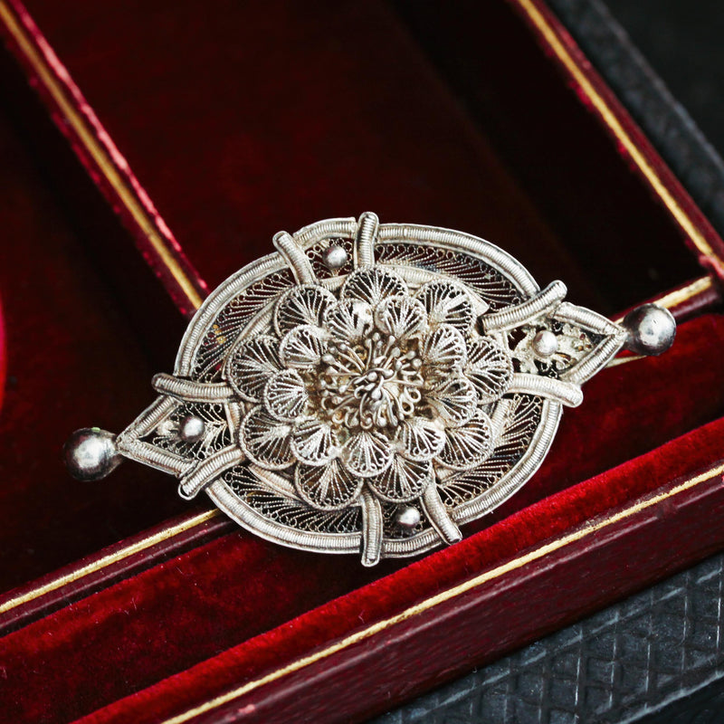 Finest Antique Silver Filigree Brooch