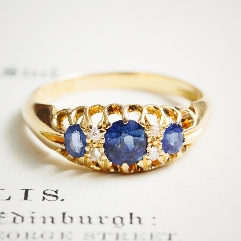 Date 1908 Antique Sapphire & Diamond Ring