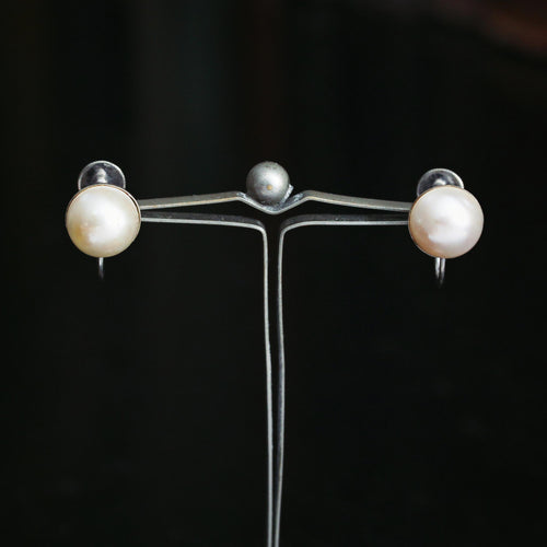 Vintage Mabe Pearl & 9ct White Gold Screw Earrings