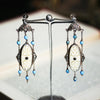 Vintage Oriental Style Bone Marcasite and Enamel Earrings