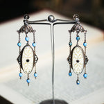 Vintage Oriental Style Bone Marcasite and Enamel Earrings