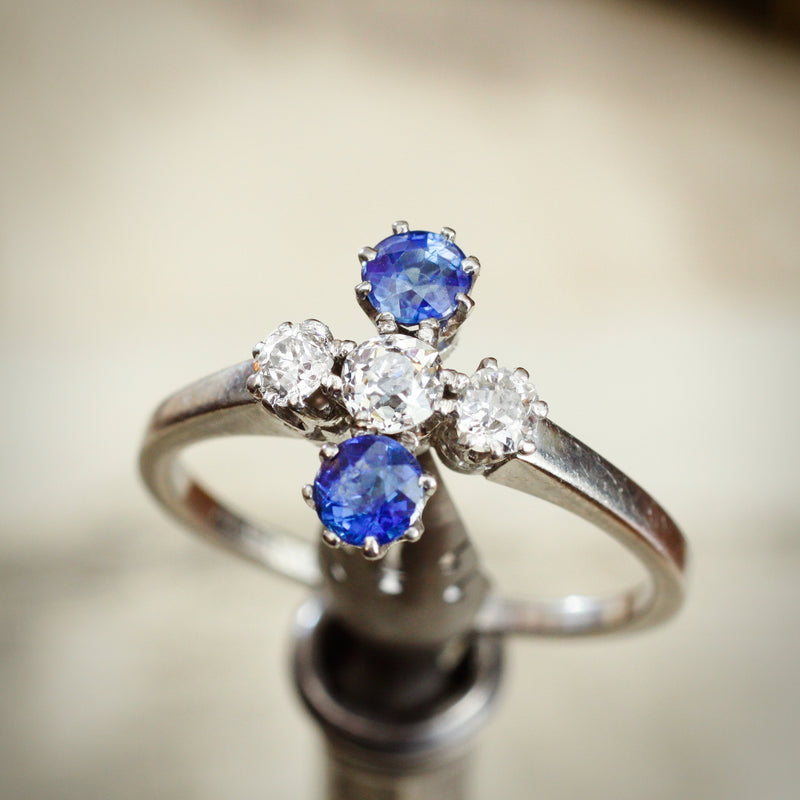 Uniquely Created Beautiful Antique Sapphire and Diamond Dress Ring