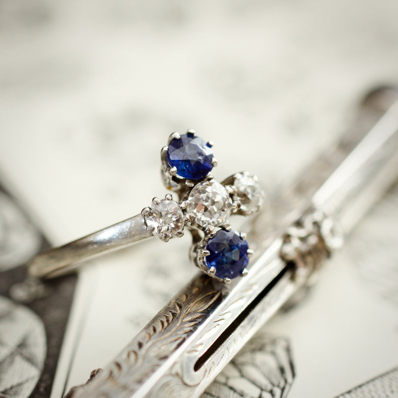Uniquely Created Beautiful Antique Sapphire and Diamond Dress Ring