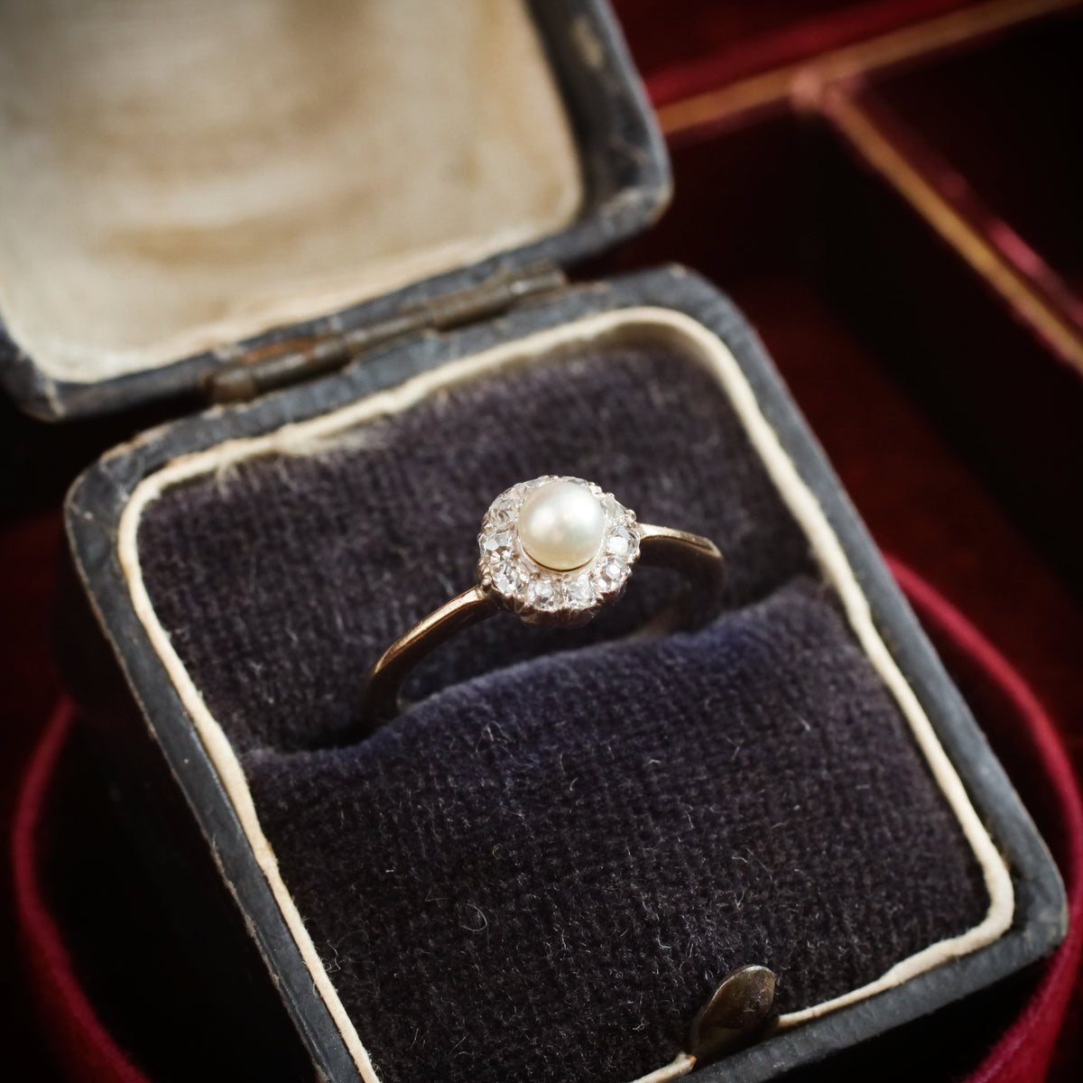 A Sweeet Little Hand Cut Diamond & Natural Pearl Cluster Ring