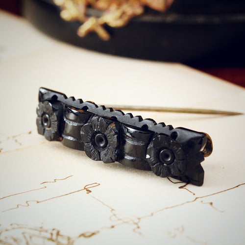 Victorian Whitby Jet Bar Brooch