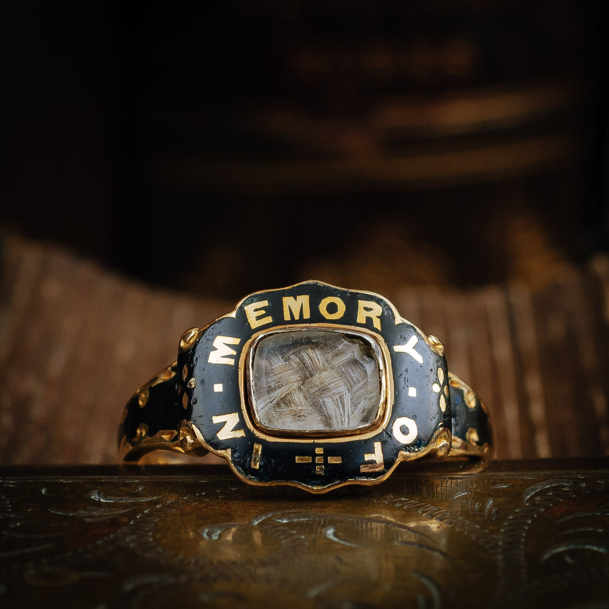 Sentimental Antique Victorian Date 1857 Enamelled Mourning Ring