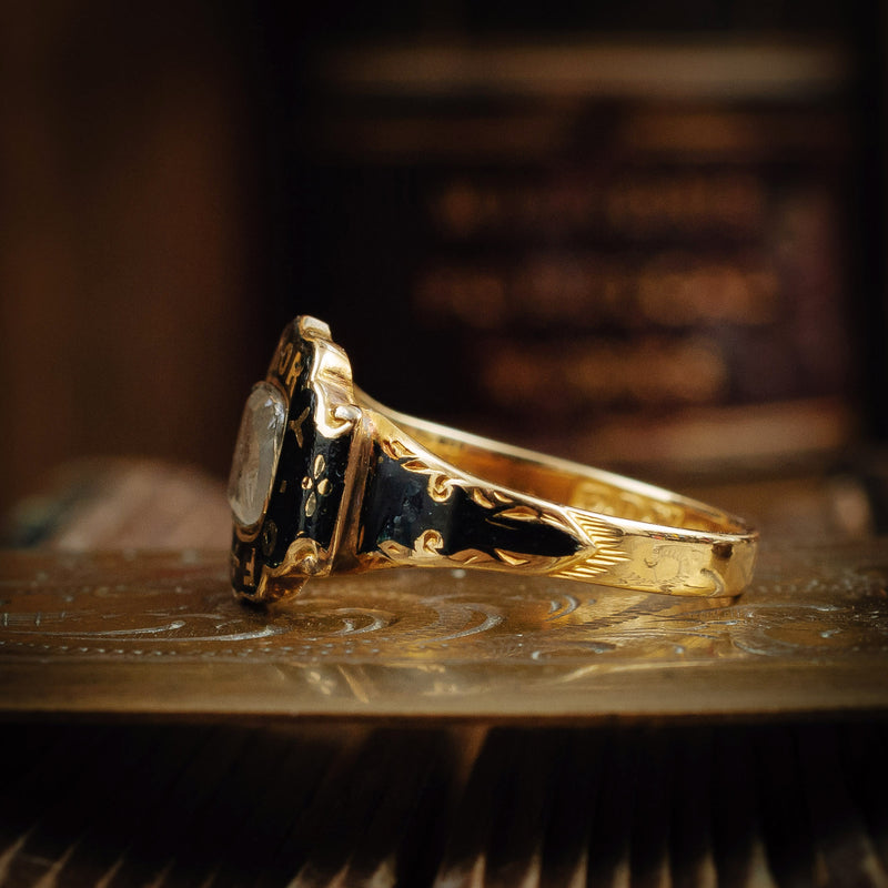 Antique Victorian Enamel Locket Hair Mourning Ring