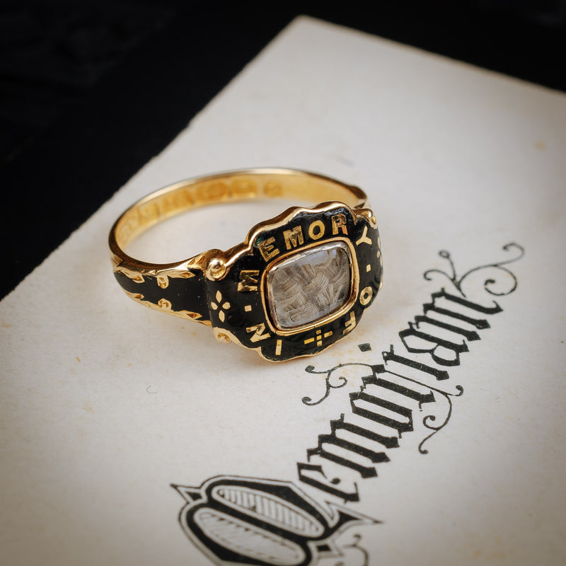 Antique Victorian Enamel Locket Hair Mourning Ring