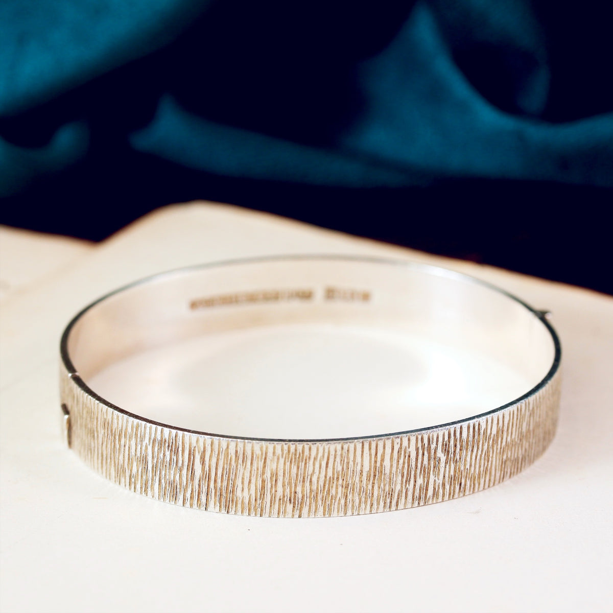 Statement Date 1973 Bark Effect Silver Bangle
