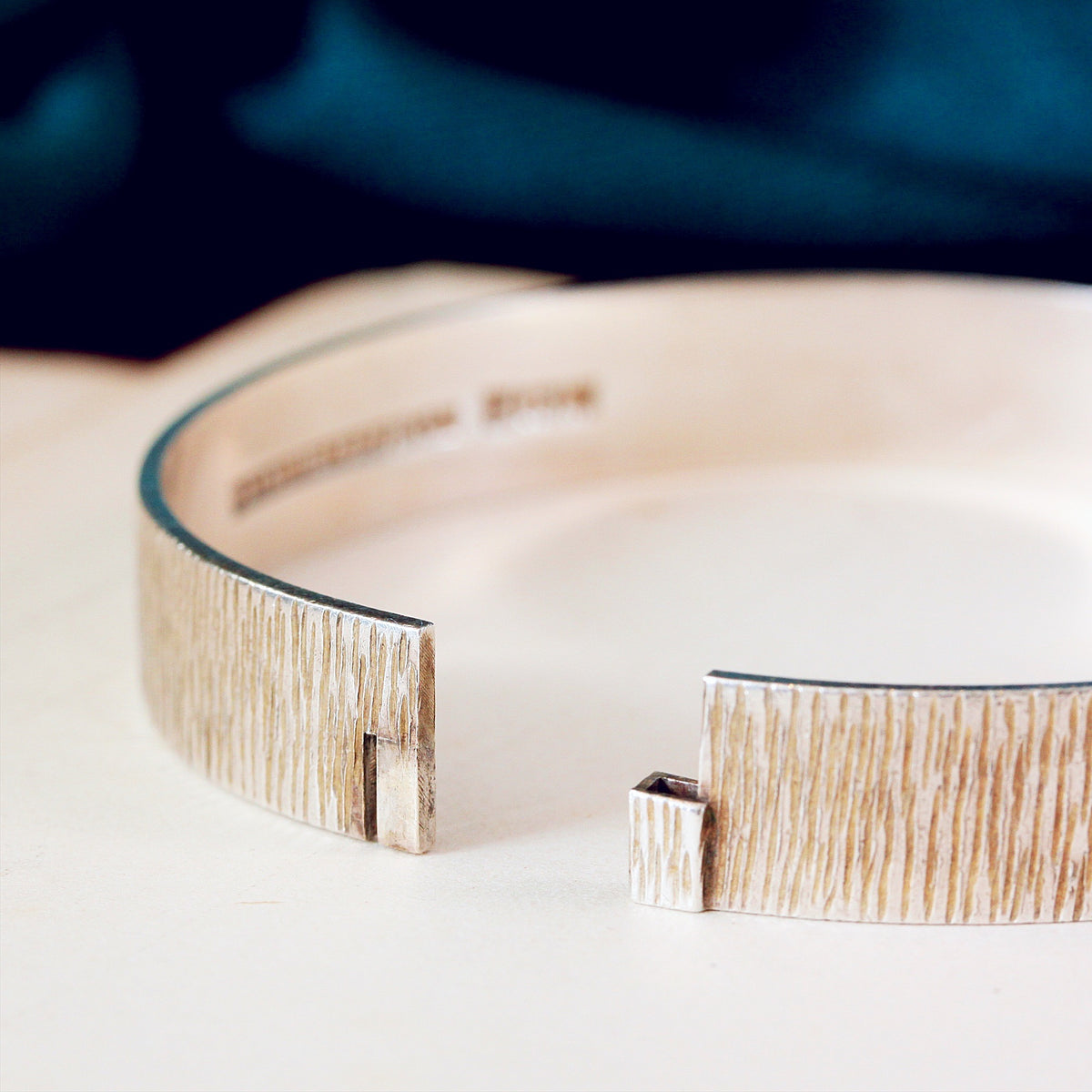 Statement Date 1973 Bark Effect Silver Bangle