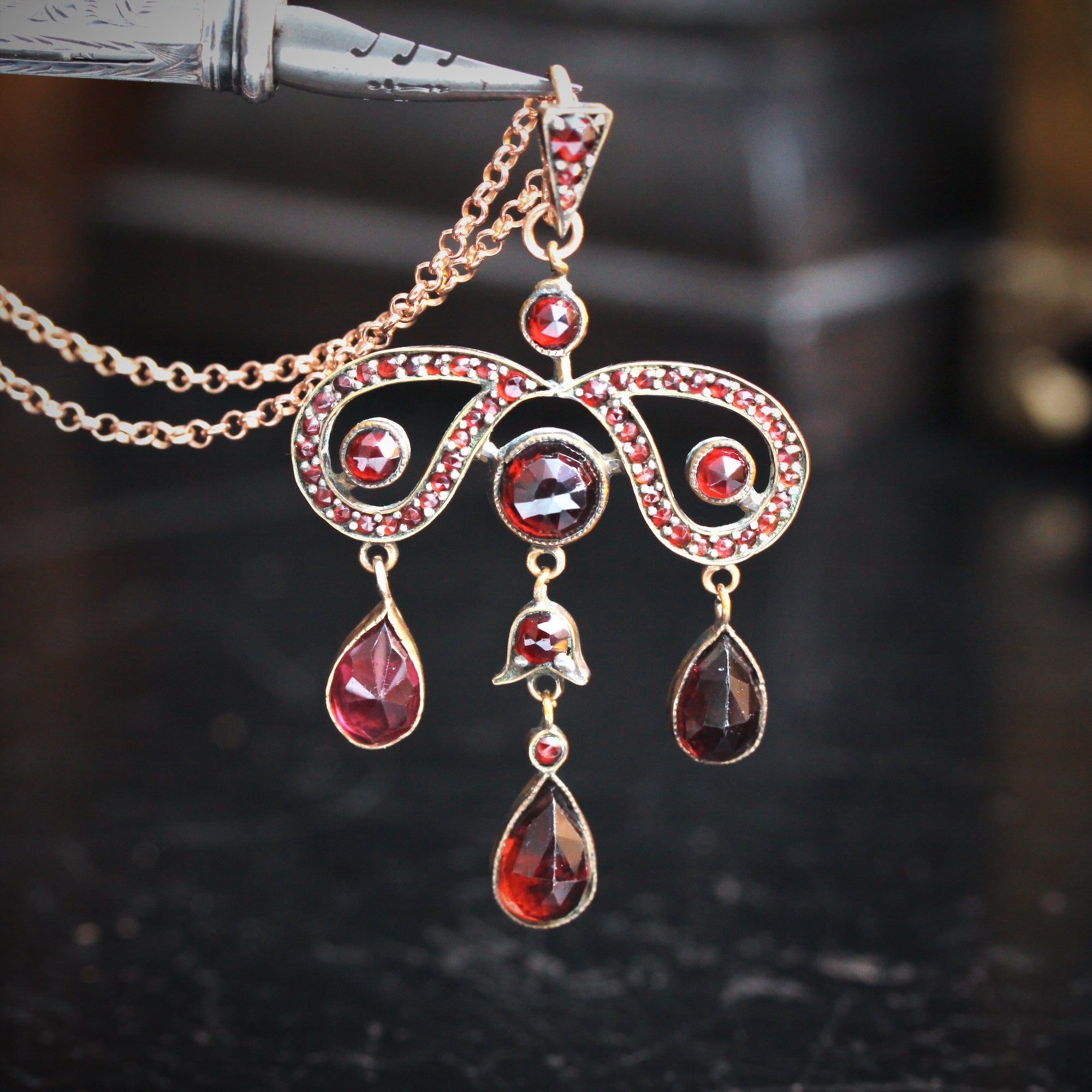 Antique Victorian Bohemian Garnet Necklace Earrings Set C.1890 - Ruby Lane