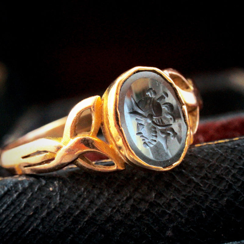 Vintage Roman Inspired Haematite Intaglio Signet Ring