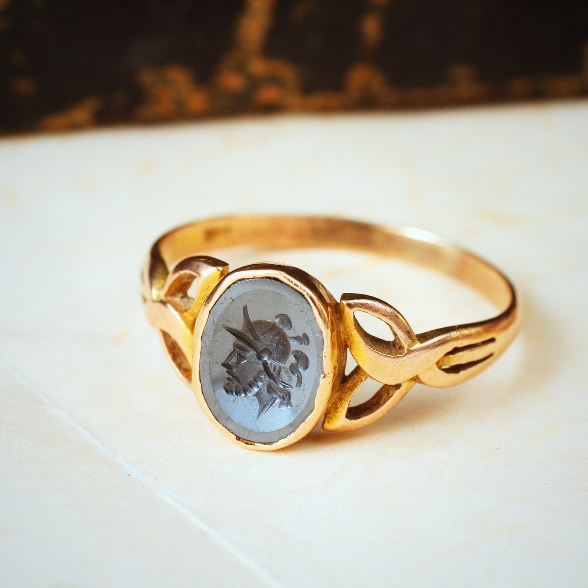 Vintage Roman Inspired Haematite Intaglio Signet Ring