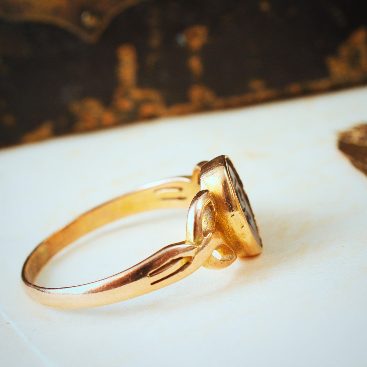 Vintage Roman Inspired Haematite Intaglio Signet Ring