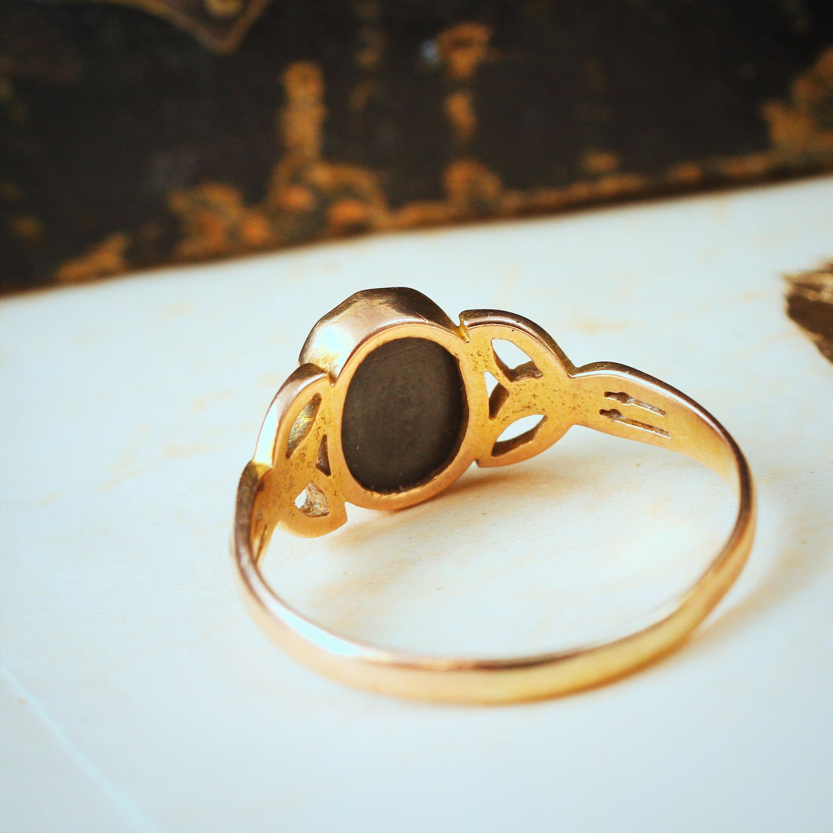 Vintage Roman Inspired Haematite Intaglio Signet Ring