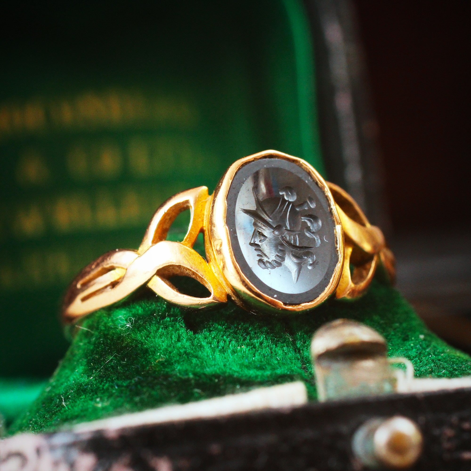 Vintage Roman Inspired Haematite Intaglio Signet Ring Fetheray