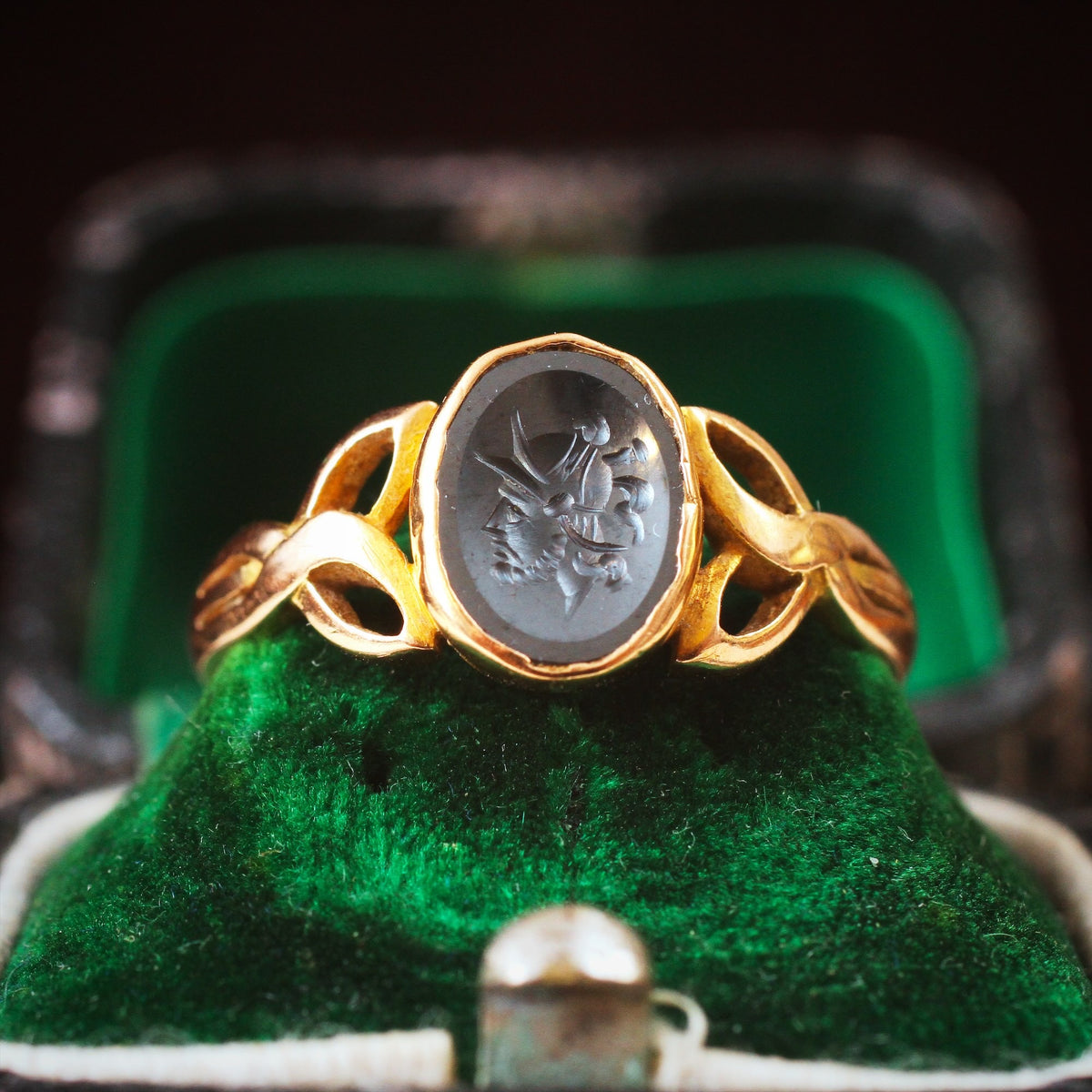 Vintage Roman Inspired Haematite Intaglio Signet Ring