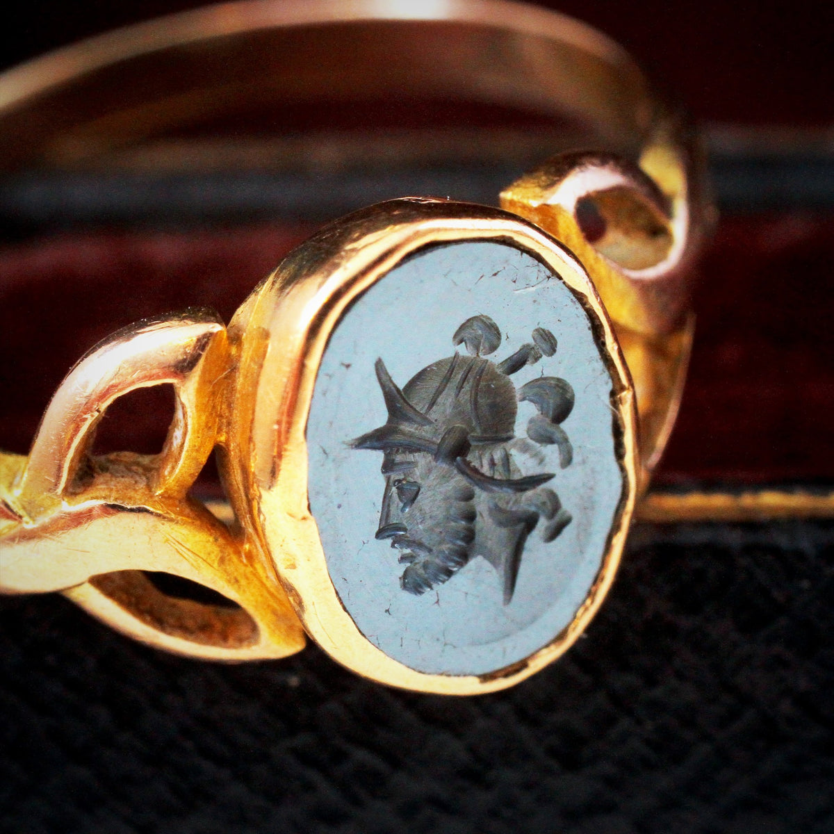 Vintage Roman Inspired Haematite Intaglio Signet Ring