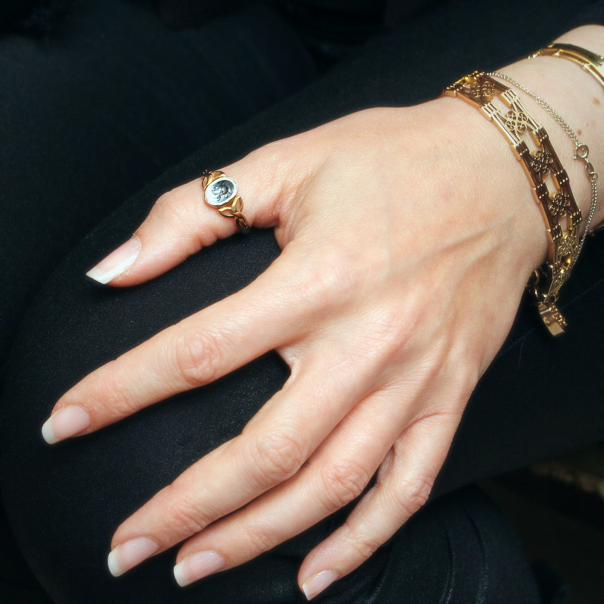 Vintage Roman Inspired Haematite Intaglio Signet Ring