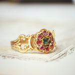 Early Victorian Ruby & Emerald Floral Cluster Ring