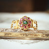 Early Victorian Ruby & Emerald Floral Cluster Ring
