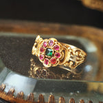 Early Victorian Ruby & Emerald Floral Cluster Ring