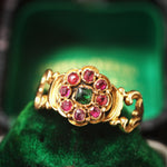 Early Victorian Ruby & Emerald Floral Cluster Ring