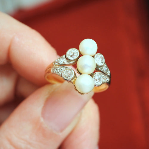 Antique Art Nouveau Natural Pearl & DiamondAntique Art Nouveau Natural Pearl & Diamond Ring