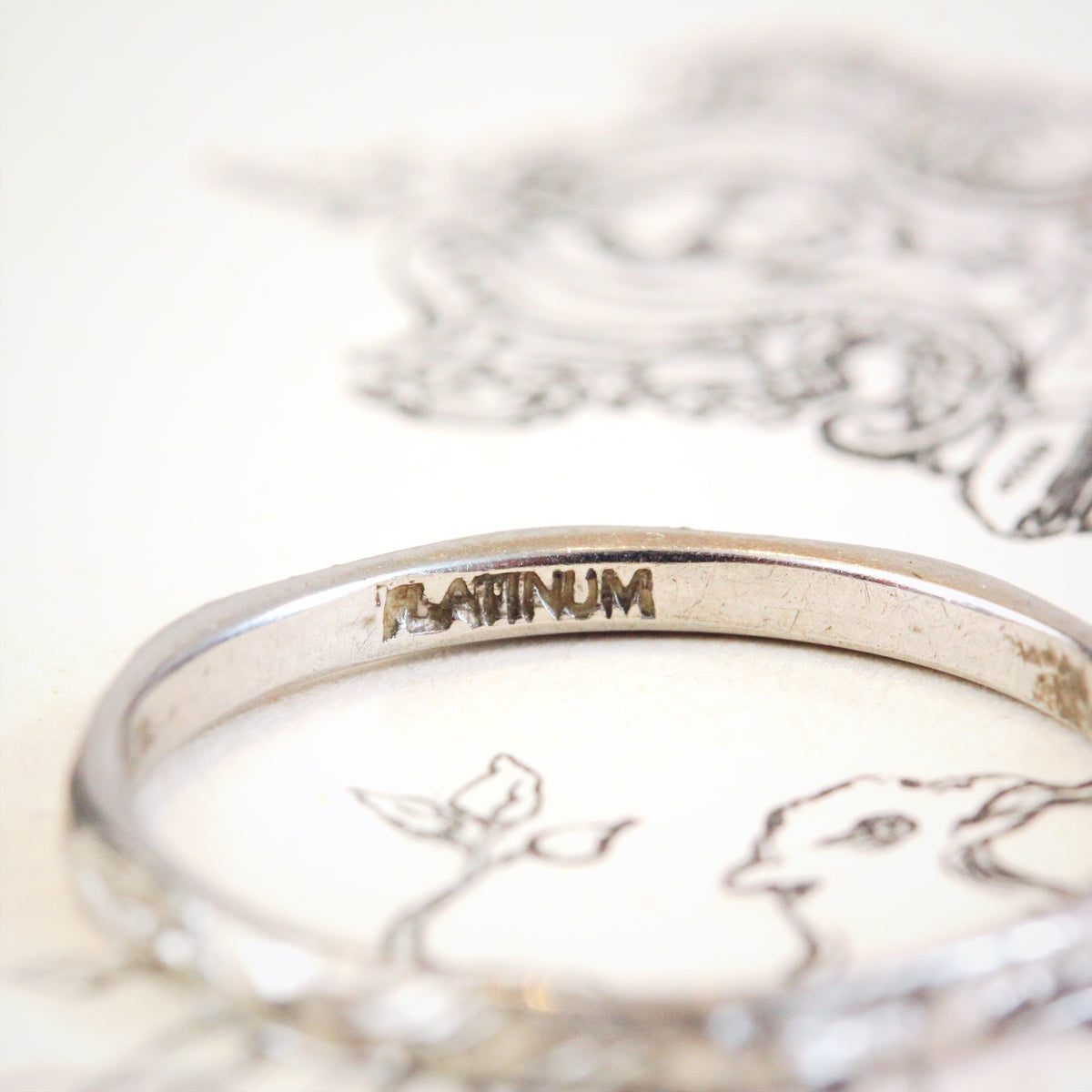 Hand Engraved Vintage Platinum Wedding Band
