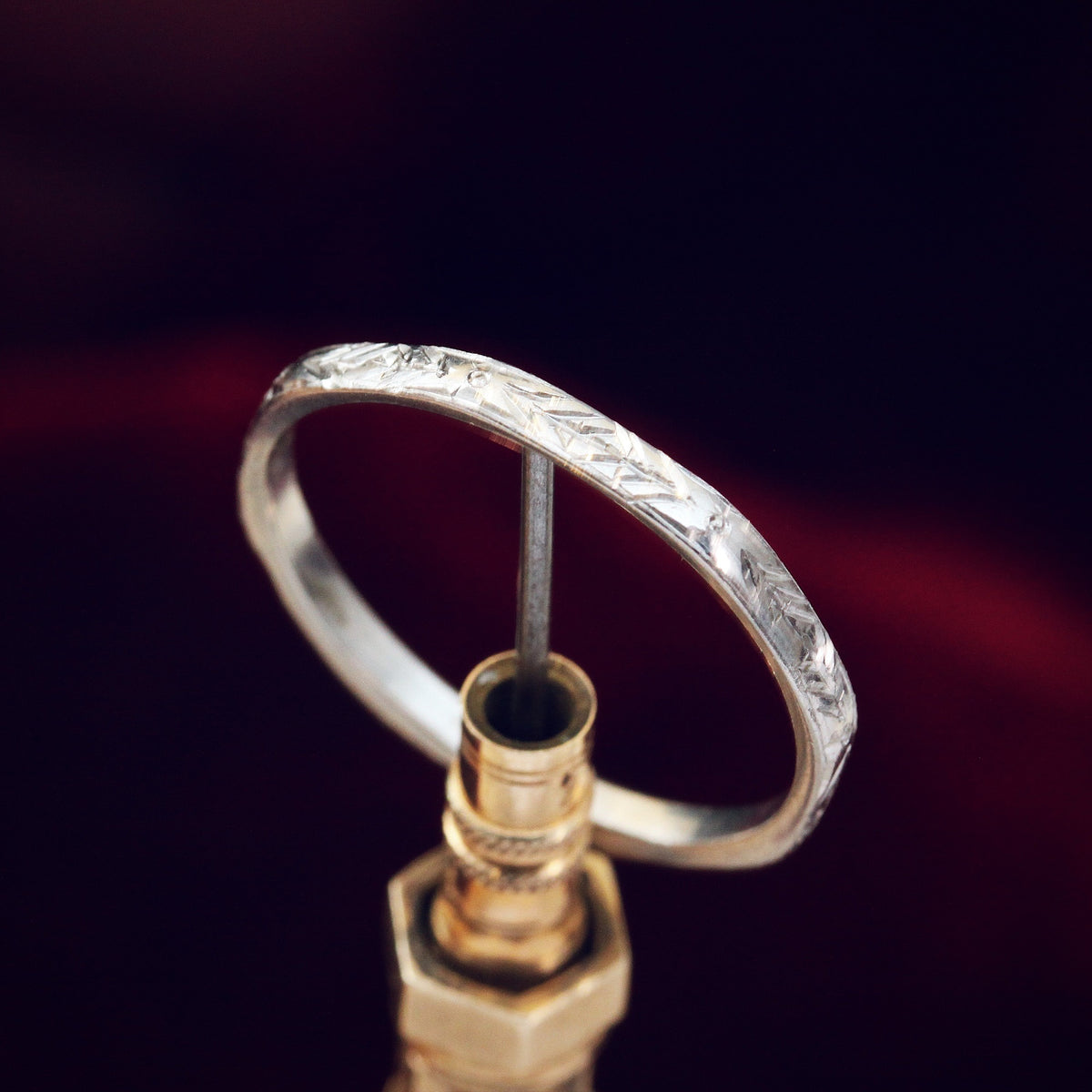 Hand Engraved Vintage Size O or 7 Platinum Wedding Band