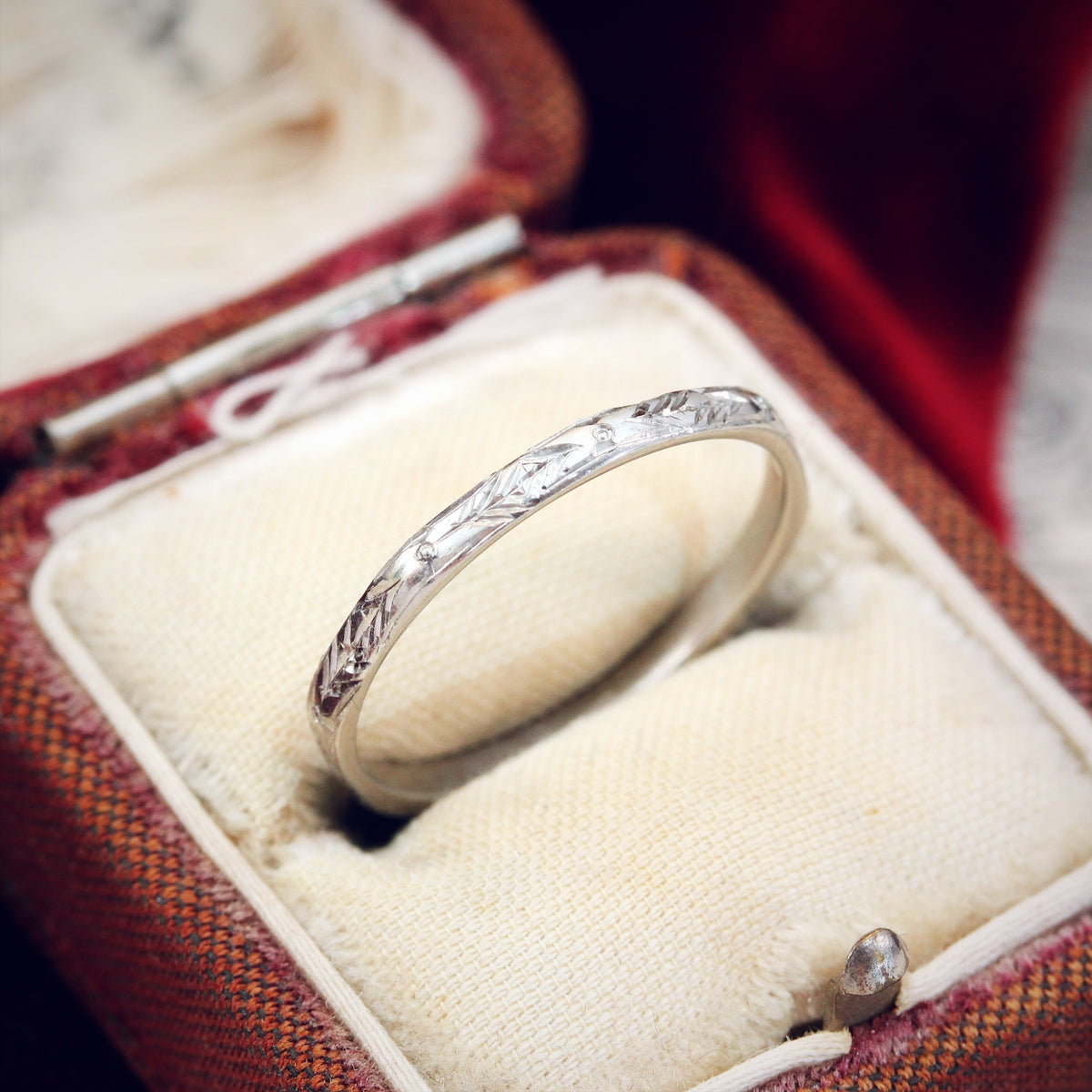 Hand Engraved Vintage Platinum Wedding Band