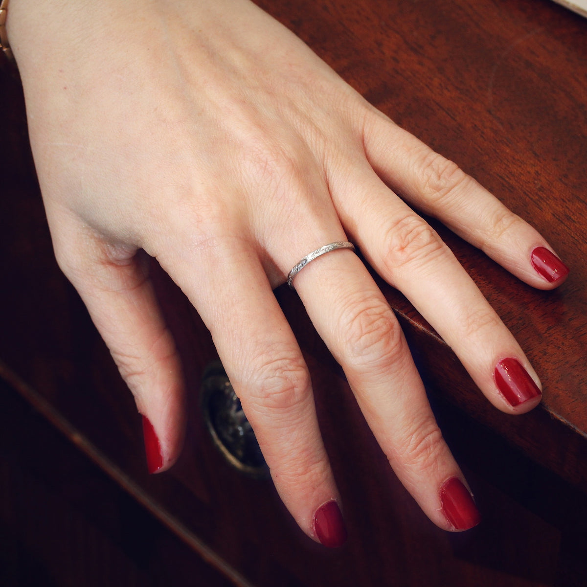 Hand Engraved Vintage Platinum Wedding Band