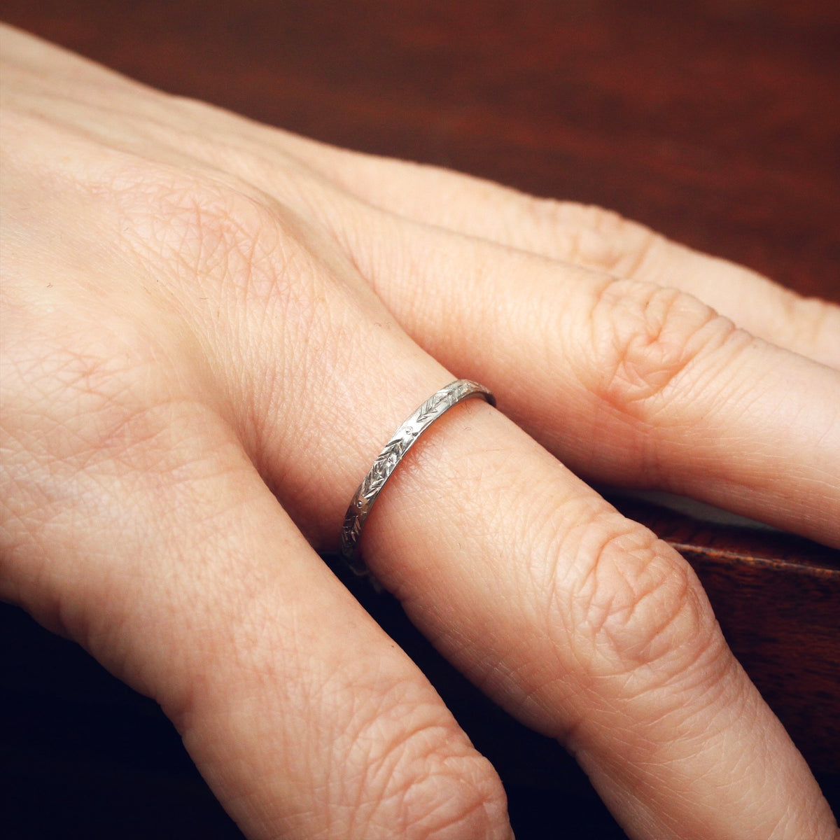 Hand Engraved Vintage Platinum Wedding Band