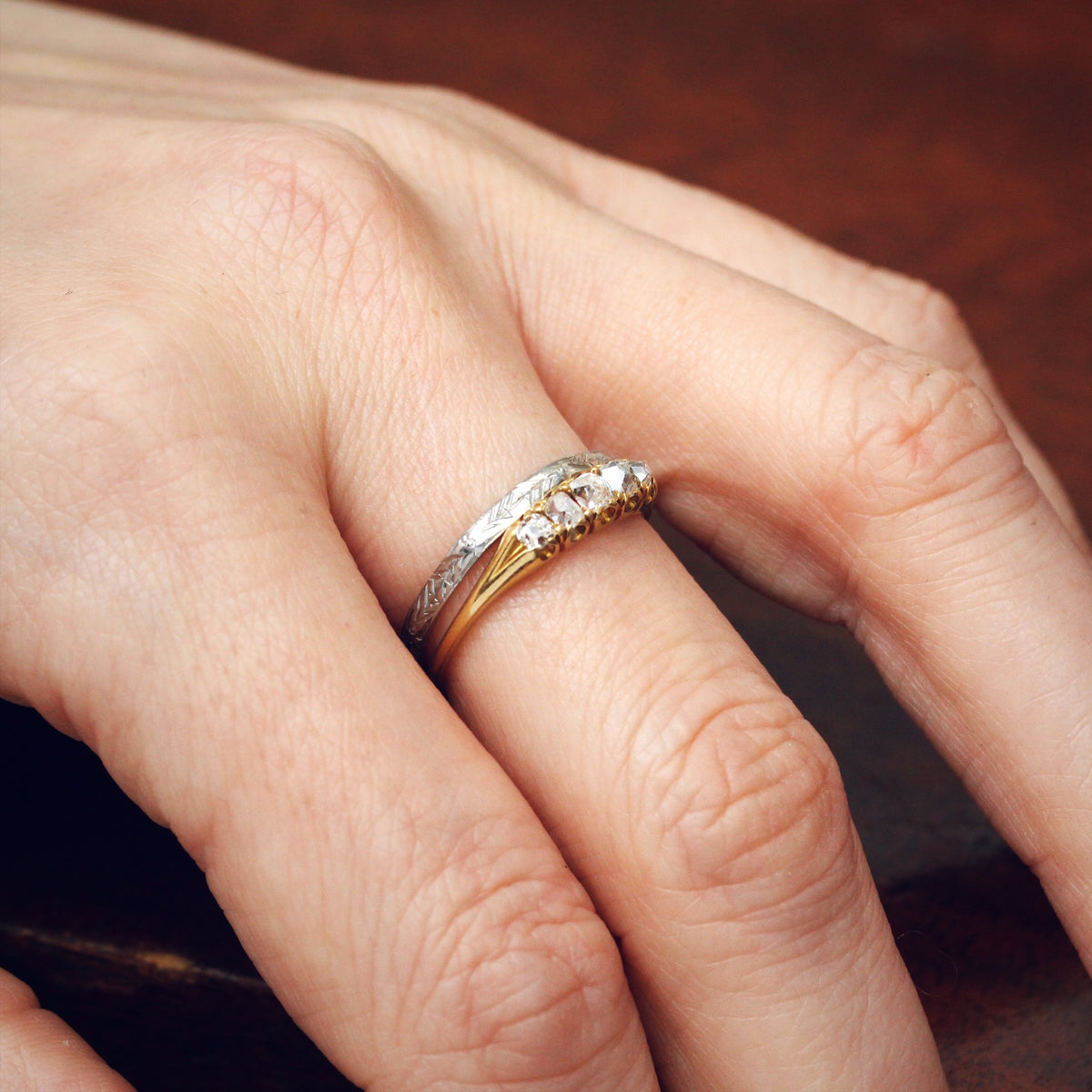 Hand Engraved Vintage Size O or 7 Platinum Wedding Band