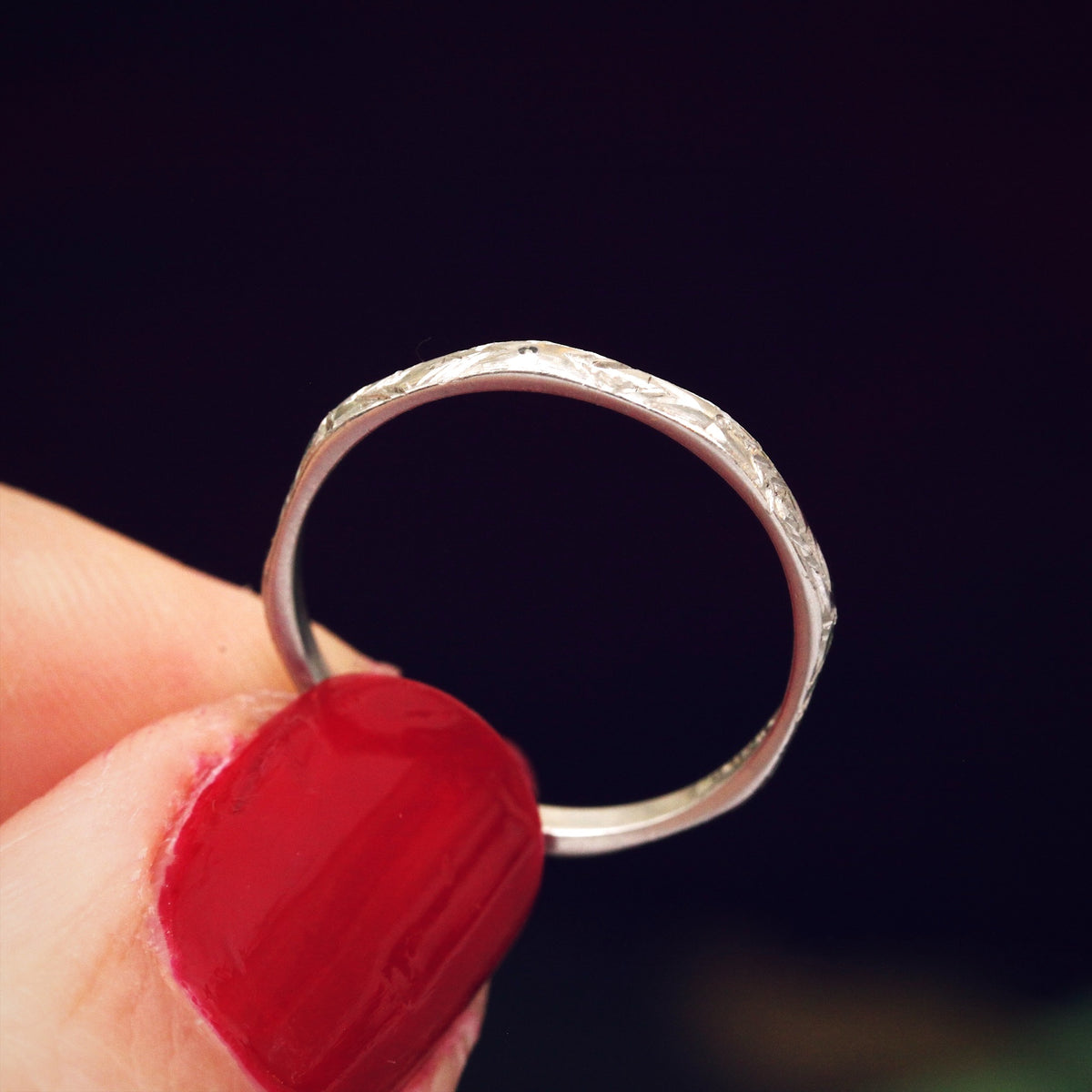 Hand Engraved Vintage Size O or 7 Platinum Wedding Band
