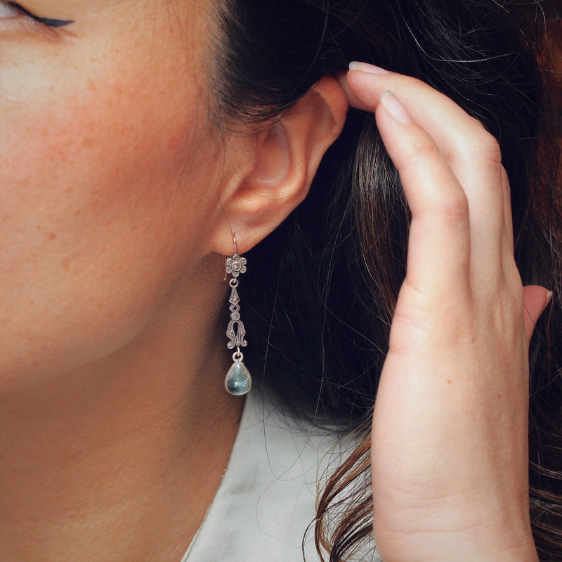 Vintage Mystical Emerald Marcasite Drop Earrings