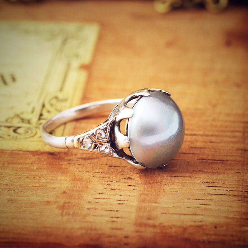 Antique Mabe Pearl & Diamond Dress Ring