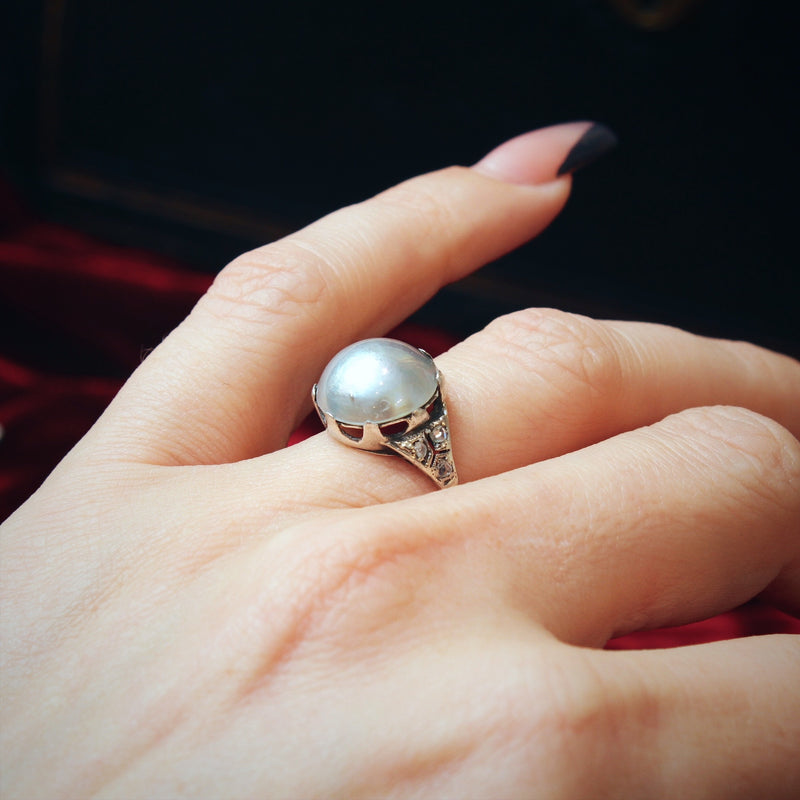 Antique Mabe Pearl & Diamond Dress Ring