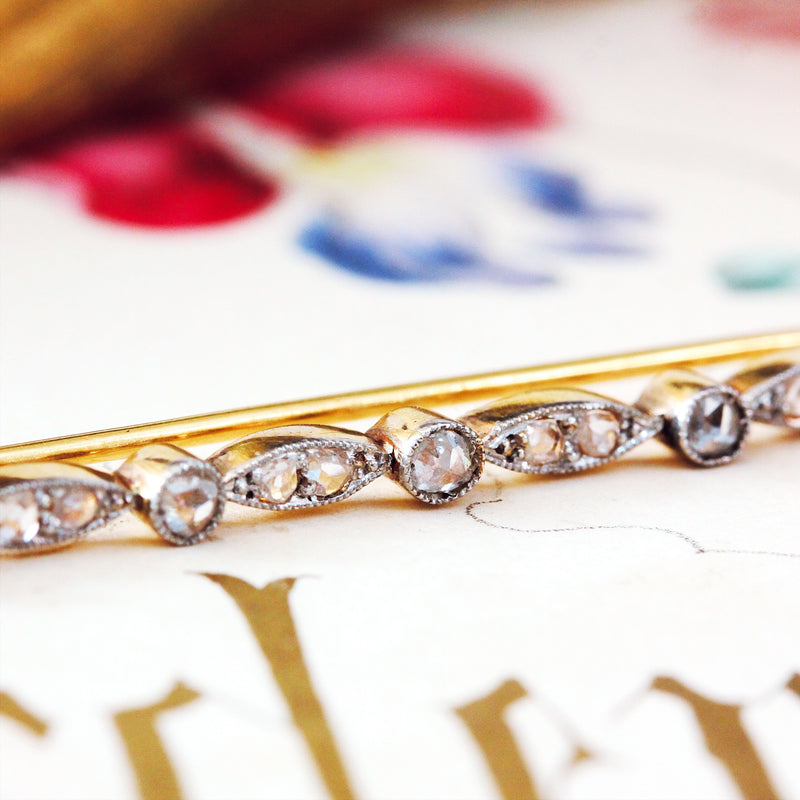 Antique Edwardian Rose Cut Diamond Bar Brooch