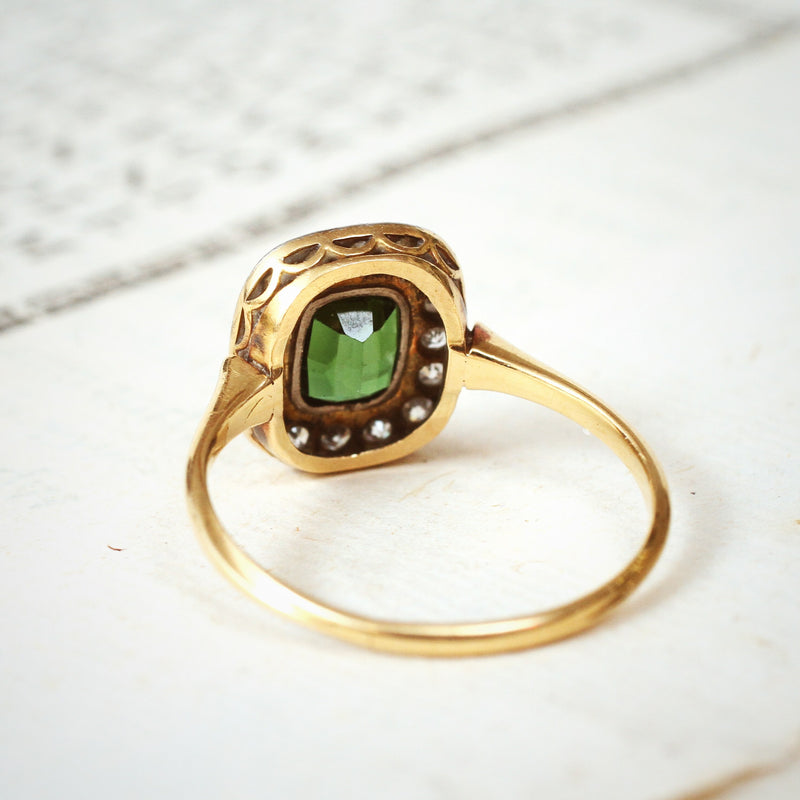 Art Deco Styled Vintage Green Tourmaline & Diamond Ring
