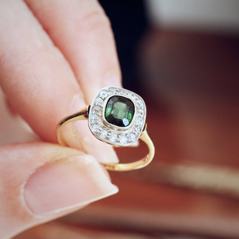 Green Tourmaline Ring Emerald Cut in 18k Gold - William White