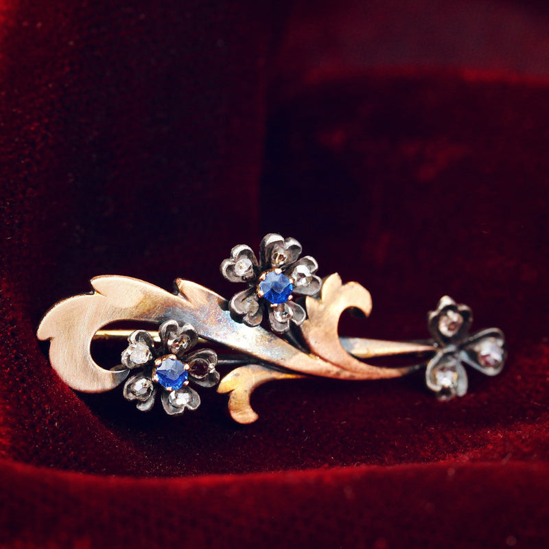 Antique Victorian Diamond and Sapphire Garland Brooch