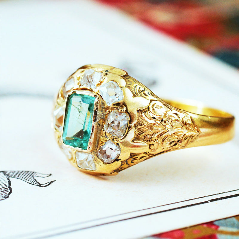 An Exquisite Early Victorian Emerald & Diamond Ring